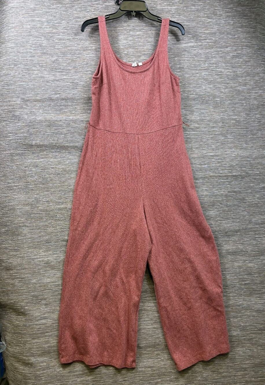 GAP Ribbed Round Neck Wide Leg Jumpsuit Womens Size L Burgundy Sleeveless